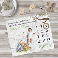 Personalized Vintage Winnie the Pooh and Eeyore Milestone Blanket The Blanket Loft